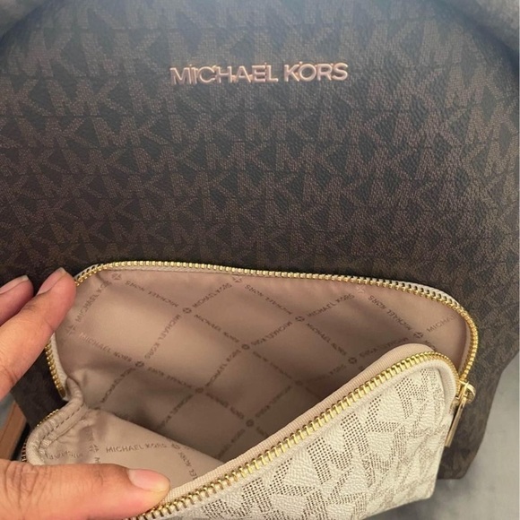 Michael Michael Kors Logo Casual Travel Backpack Color Brown/White Pockets main image 4